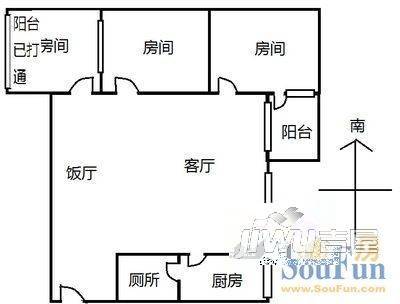 中央尚城3室2厅1卫户型图