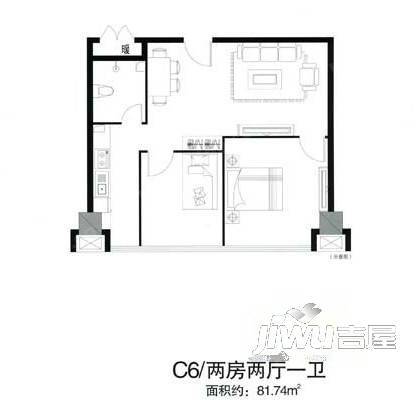 天籁涵庭2室2厅1卫户型图