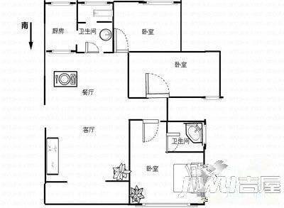 龙源新城3室2厅1卫136㎡户型图