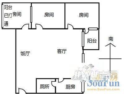 中信花园3室2厅1卫户型图