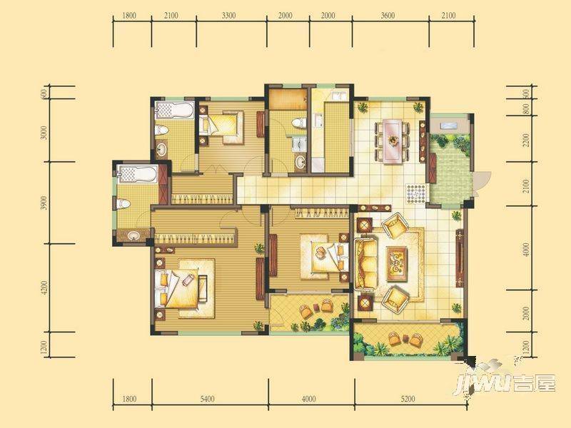 法兰原著3室2厅2卫198.1㎡户型图