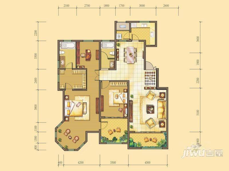 法兰原著3室2厅4卫190.2㎡户型图