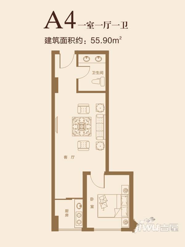 安源时代广场1室1厅1卫41㎡户型图