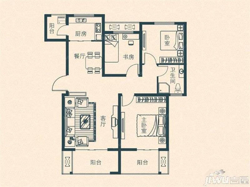 中森林语美墅3室2厅1卫111.8㎡户型图