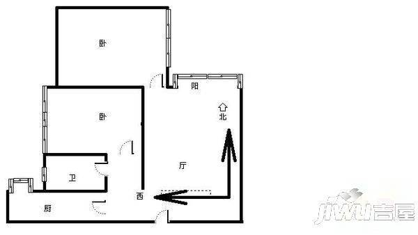 康城棕榈泉2室2厅1卫117.5㎡户型图