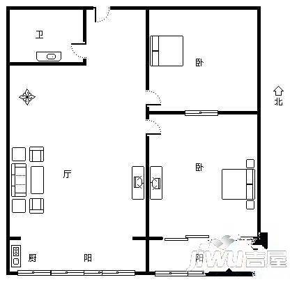 花半里2室2厅1卫114㎡户型图