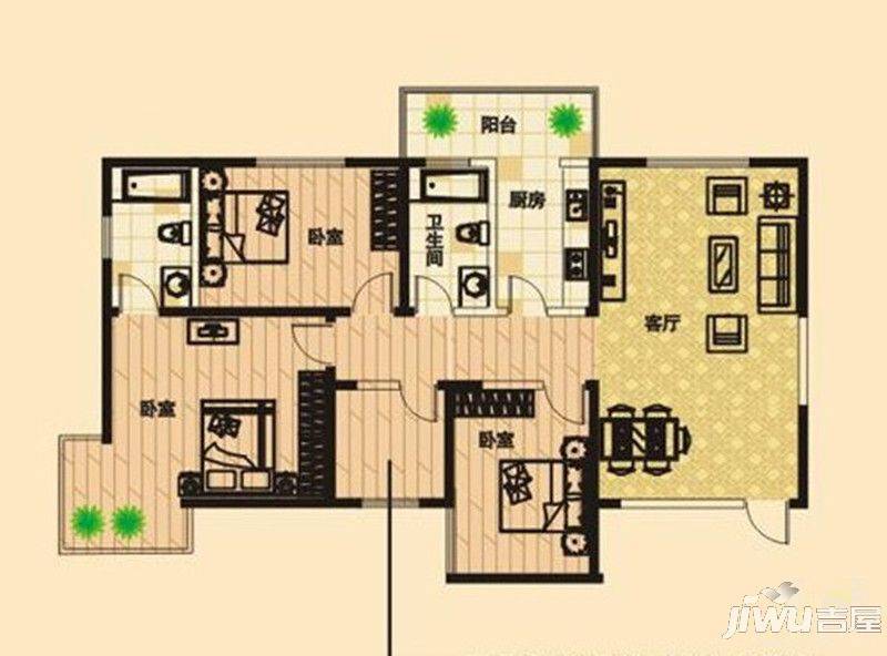 富田太阳城2室2厅1卫99㎡户型图