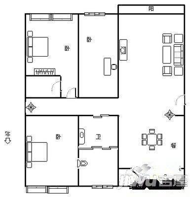 富田太阳城2室2厅1卫99㎡户型图