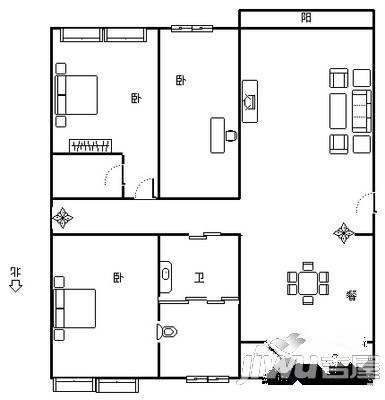 富田太阳城2室2厅1卫99㎡户型图