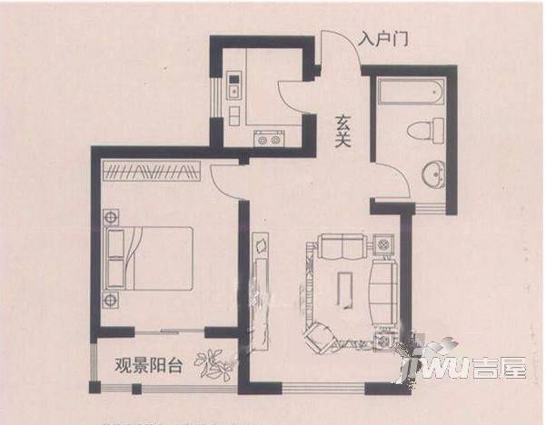 瑞隆城1室1厅1卫户型图