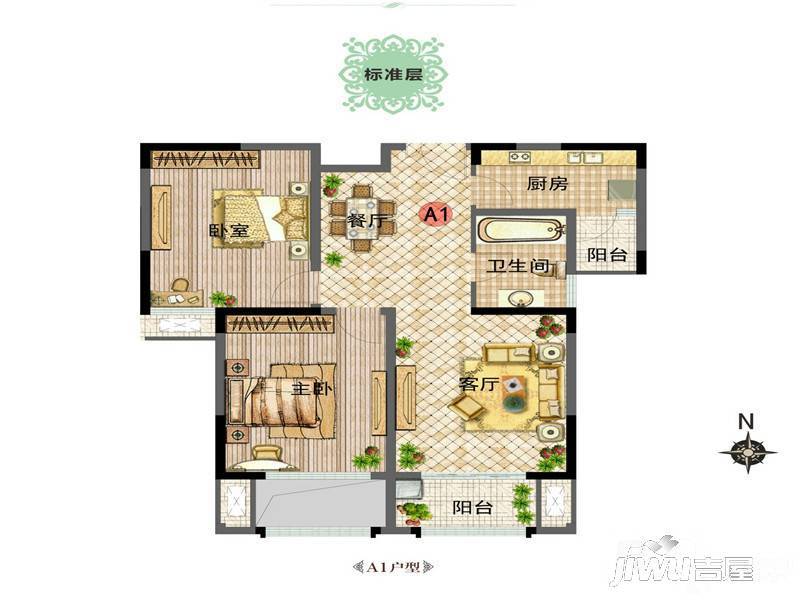 新田城2室2厅1卫86㎡户型图