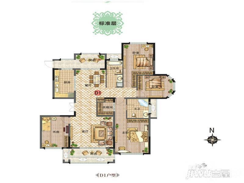 新田城4室2厅2卫169㎡户型图