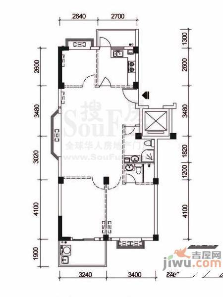 嘉欣庭苑2室2厅2卫88㎡户型图