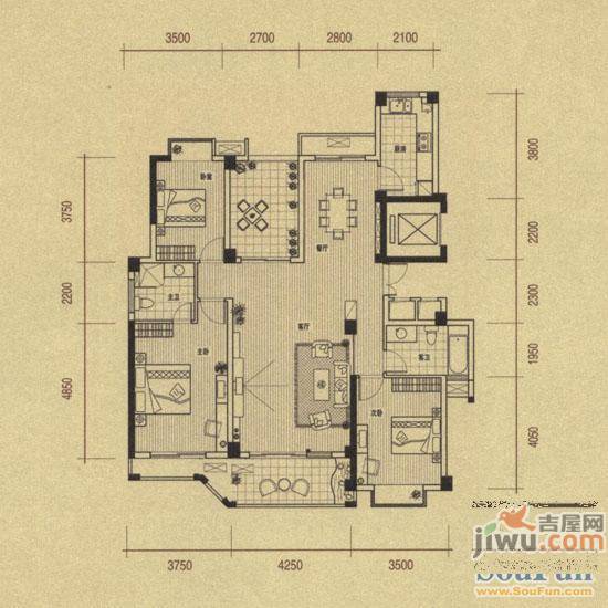 三迪香颂枫丹3室2厅2卫121㎡户型图