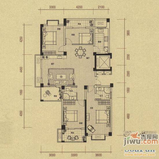 三迪香颂枫丹3室2厅2卫121㎡户型图