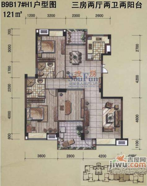 世欧彼岸城3室2厅2卫138㎡户型图