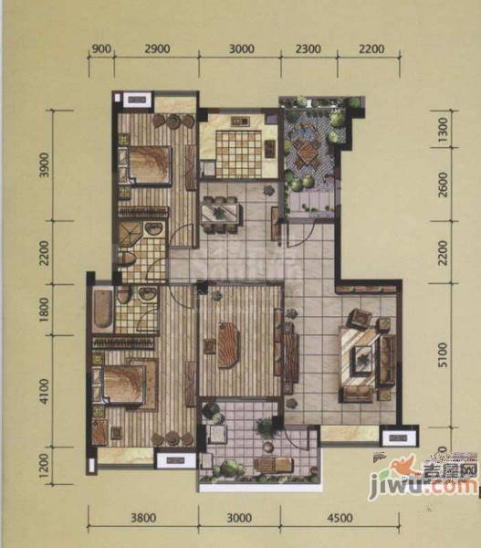 世欧彼岸城3室2厅2卫129㎡户型图