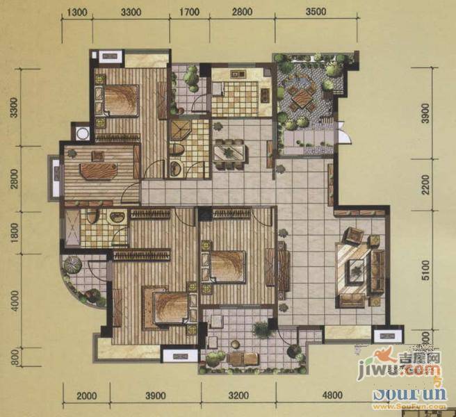 世欧彼岸城4室2厅2卫户型图