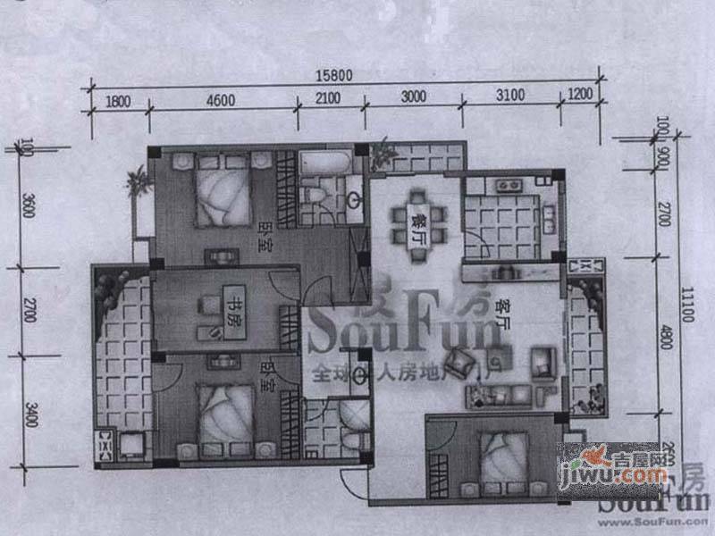 鼓楼庭院3室2厅2卫121.3㎡户型图