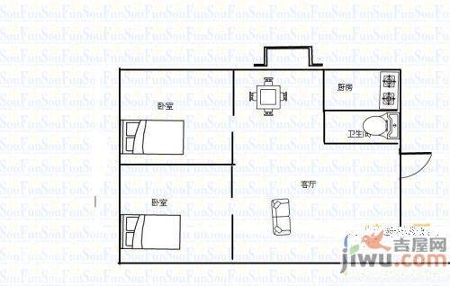 海西幸福港2室1厅1卫56㎡户型图