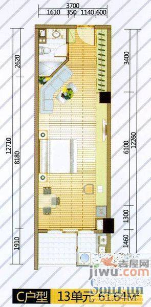 银座金尊1室1厅1卫50㎡户型图