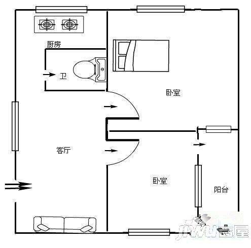 环南新村2室1厅1卫72㎡户型图