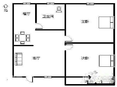 环南新村2室1厅1卫72㎡户型图