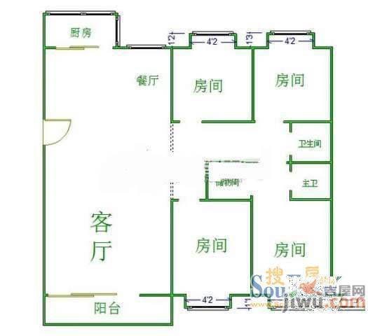 新侨联广场1室1厅1卫46㎡户型图