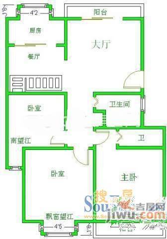 新侨联广场1室1厅1卫46㎡户型图