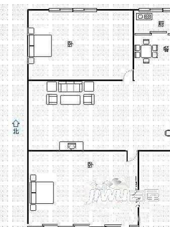 白马桥永兴楼2室1厅1卫64㎡户型图