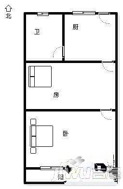 达文里新村1室1厅1卫42㎡户型图