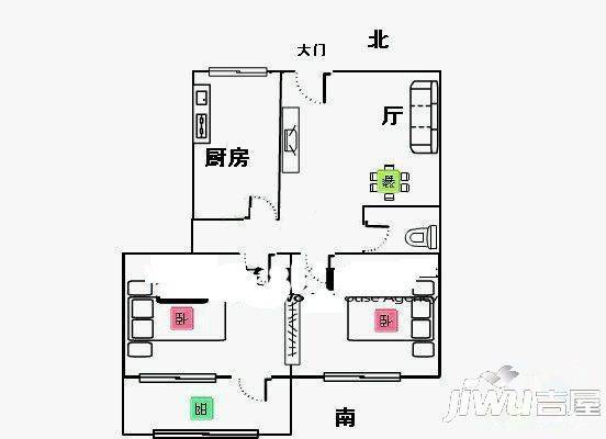 水松小区2室1厅1卫60㎡户型图