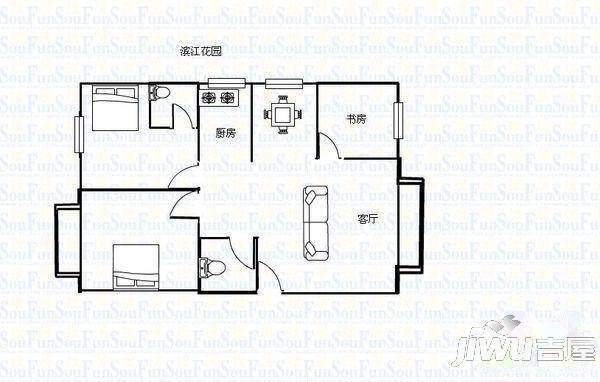 滨江花园3室2厅1卫85㎡户型图