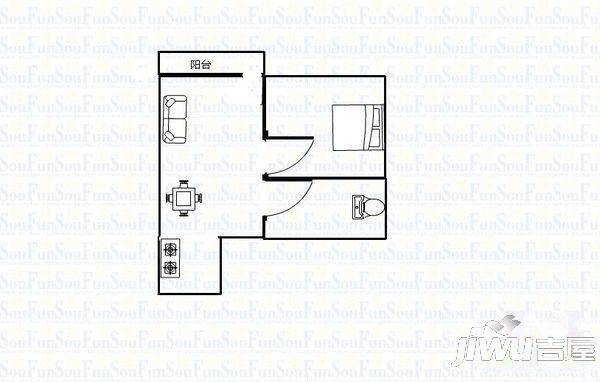 经典世家1室2厅1卫84㎡户型图