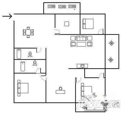 经典世家1室2厅1卫84㎡户型图