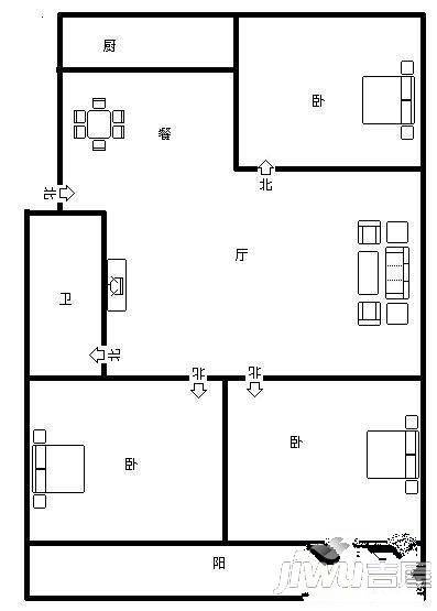 乌山嘉苑3室2厅1卫99㎡户型图