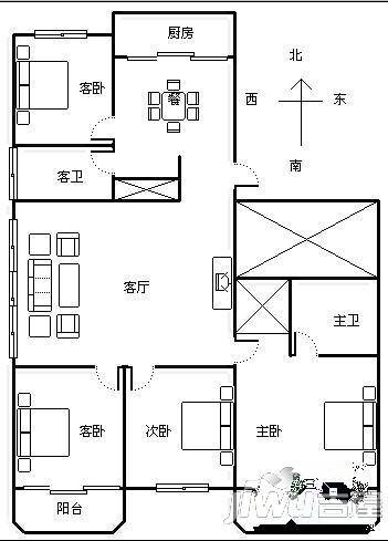 玉华村3室2厅2卫户型图