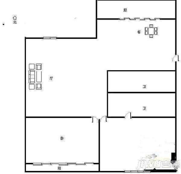 永富楼2室2厅1卫88㎡户型图