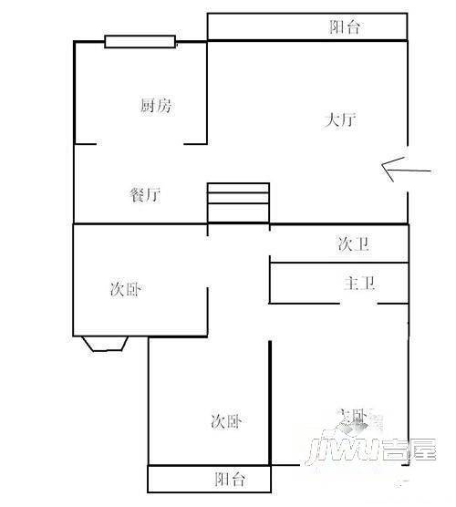 永富楼2室2厅1卫88㎡户型图