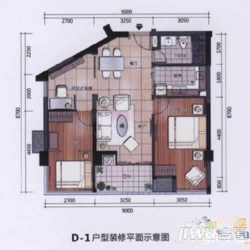 江南水都心锐2室2厅1卫55㎡户型图