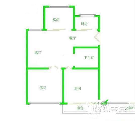 青口凯景公寓3室2厅2卫88㎡户型图