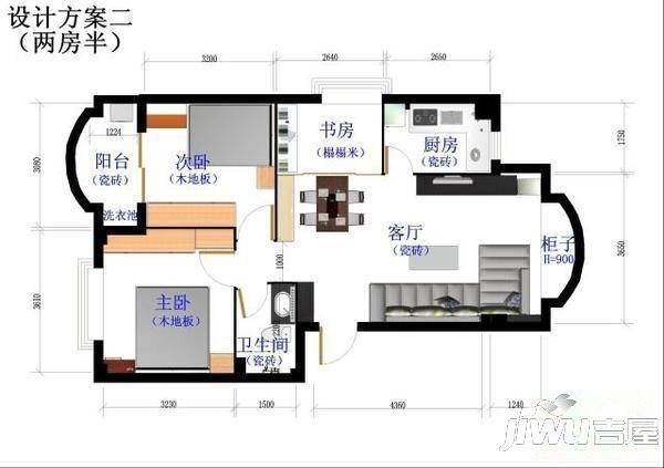 青口凯景公寓3室2厅2卫88㎡户型图