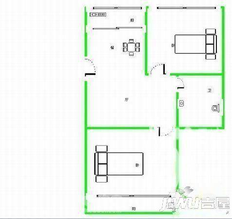 省六建单宿2室1厅1卫67㎡户型图