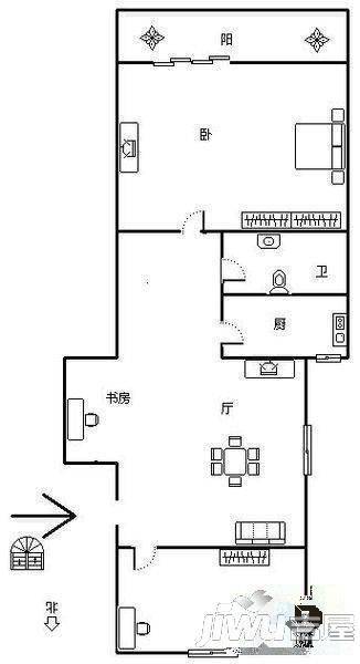 市规划院宿舍3室2厅2卫94㎡户型图