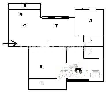 群升国际E区2室1厅1卫50㎡户型图