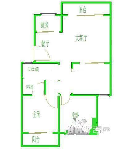 福湾新城风荷苑2室2厅1卫60㎡户型图