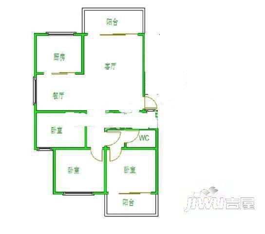 福湾新城风荷苑2室2厅1卫60㎡户型图