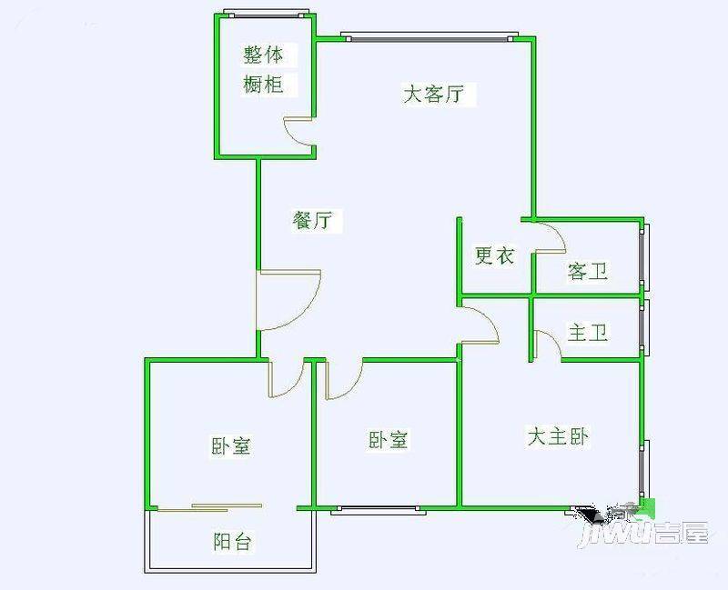 群升国际H区3室2厅2卫126㎡户型图