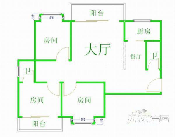 群升国际H区3室2厅2卫126㎡户型图