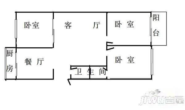 实华苑3室2厅1卫85㎡户型图